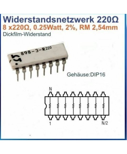 10 PCS BECKMAN 898-3-R220, RESISTOR, NETWORK, FILM, ISOLATED, 2 W,